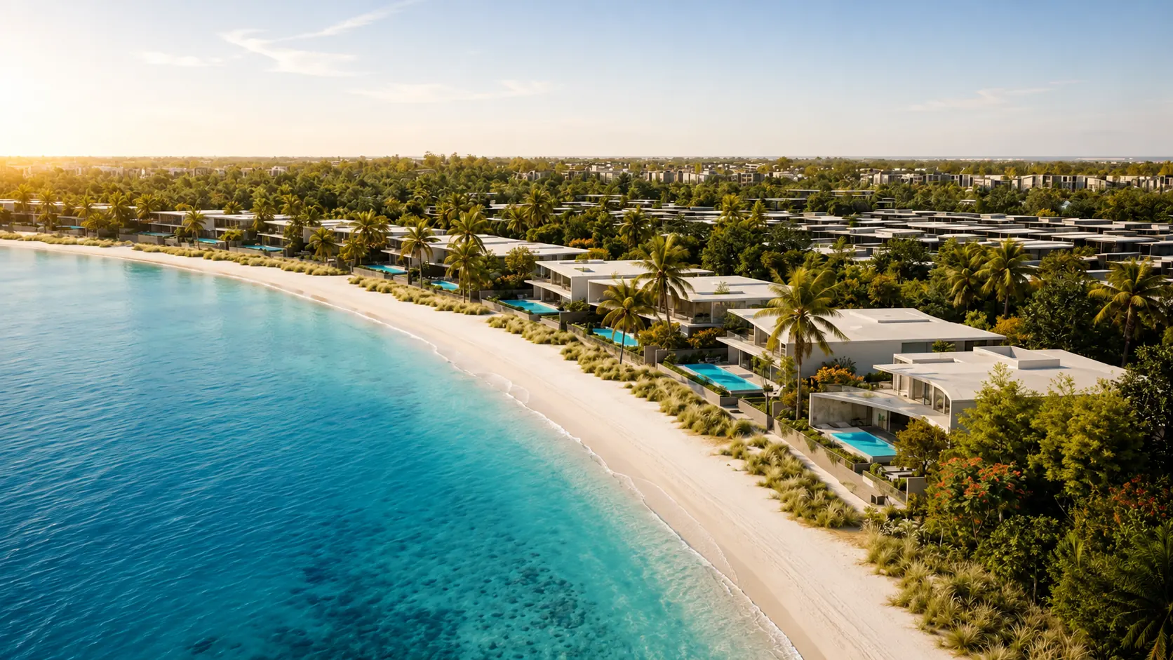 Beach Access — виллы Marsa Al Saadiyat с прямым выходом на пляж, вид сверху, остров Саадият