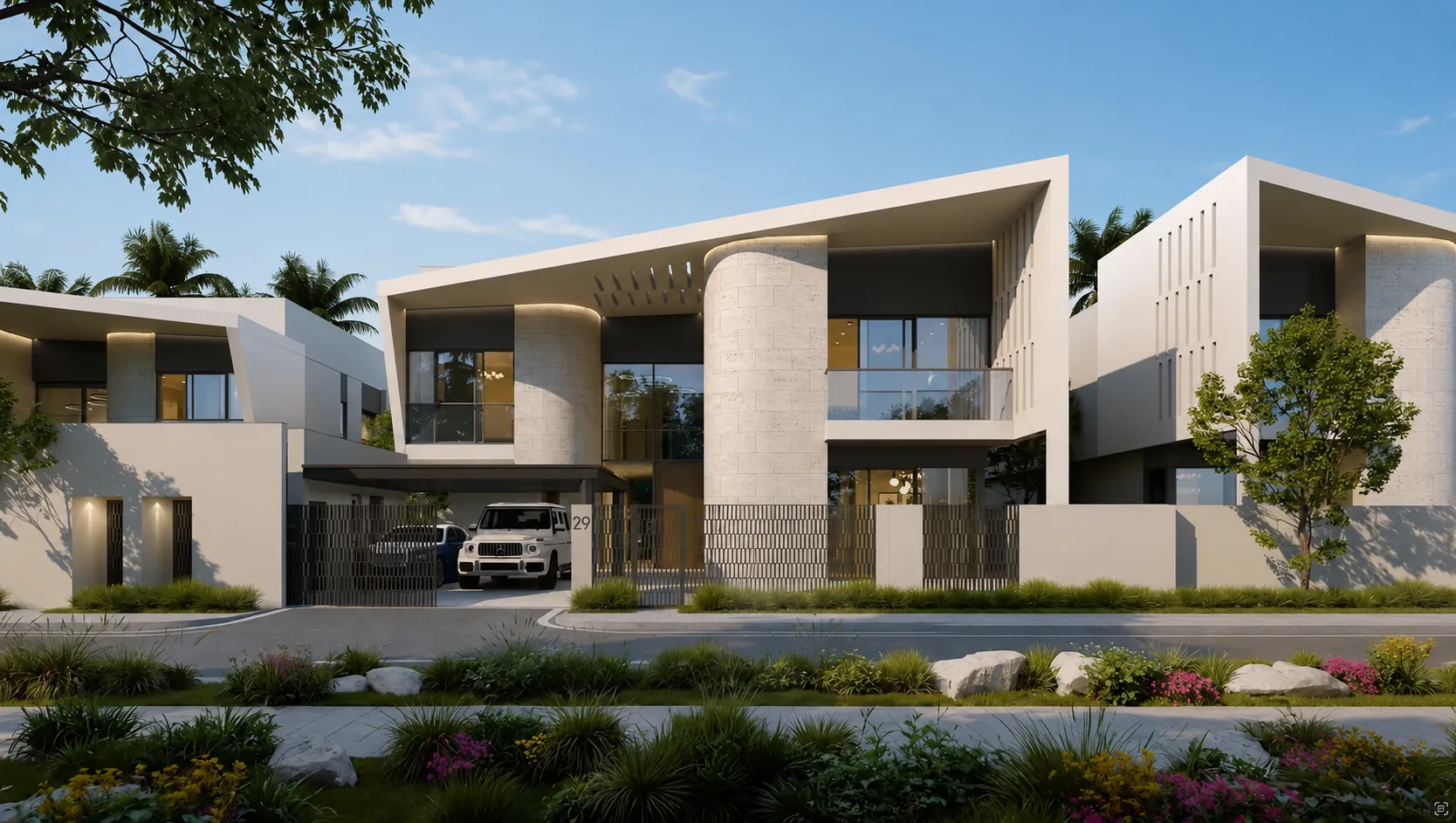 Hillside Villas — террасные виллы Marsa Al Saadiyat на возвышенности с бассейнами и панорамными окнами